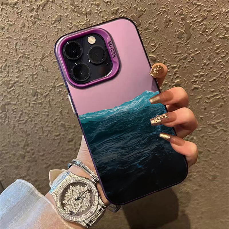 Vỏ Tương Thích Cho iPhone 11 16 14 15 12 13 Pro Max 16e 8 7 Plus XR X XS Max SE2020 2022 Đen Núi Xanh Biển Chống Sốc Bạc IMD Kim Loại Bìa Cứng