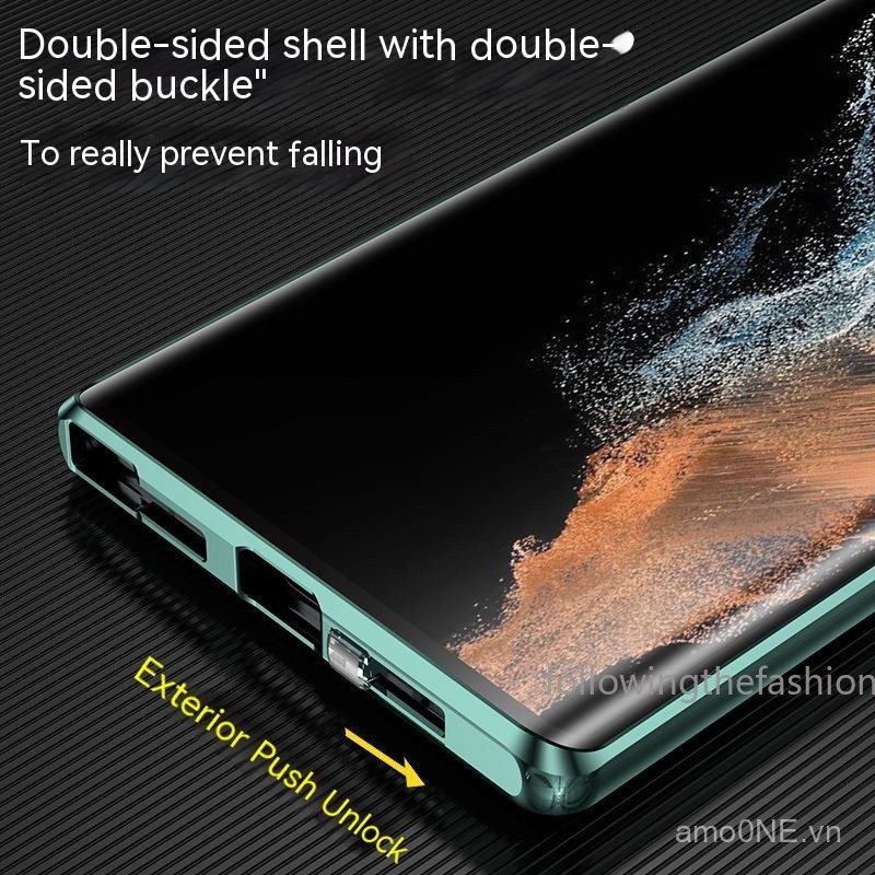 Ốp lưng điện thoại 360 cho Samsung Galaxy S23 Ultra 5G S24 S24+ S22+ Plus S23 FE 2023 °     Vỏ bảo vệ ống kính camera bằng kính cường lực HD chống sốc từ tính kim loại