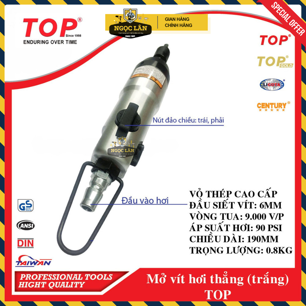 [Chính hãng TOP] Máy Mở Vít Bằng Hơi TOP Dạng Thẳng dùng mũi vít 6mm (mã PAA-30001Q)