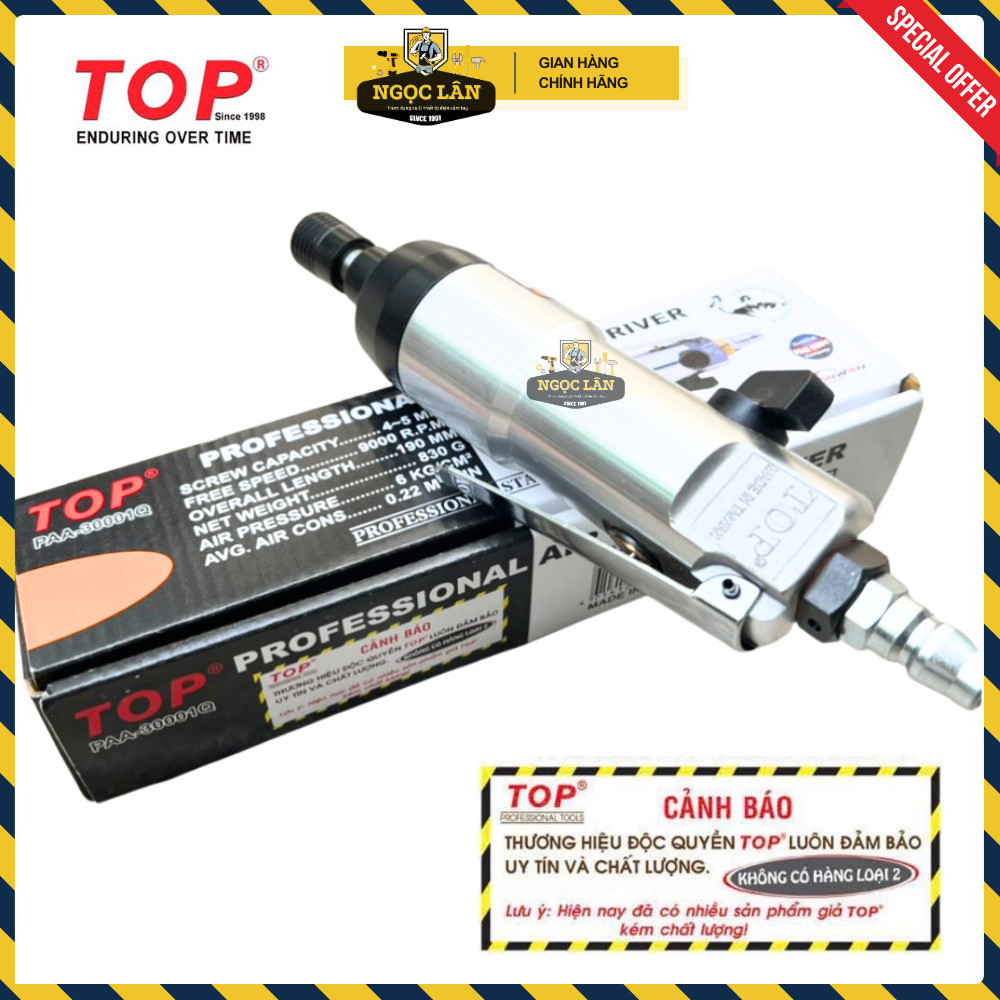 [Chính hãng TOP] Máy Mở Vít Bằng Hơi TOP Dạng Thẳng dùng mũi vít 6mm (mã PAA-30001Q)