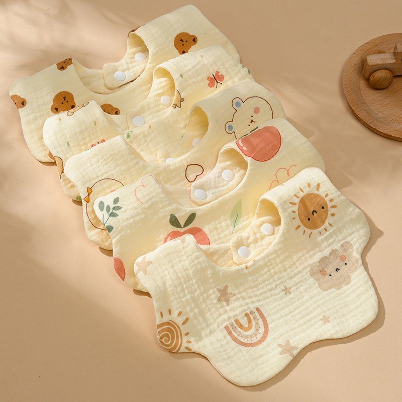 Yếm Xô Muslin Cho Bé Gái Bé Trai 6 Lớp Organic Tròn An Toàn Cho Da Trẻ Sơ Sinh Thấm Dãi, Ăn Dặm, Uống Sữa