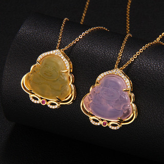 Bụng Lớn Maitreya Phật Vòng Cổ Nữ Giả Ngọc Lục Bảo Xanh Chalcedony Sen Tathagata Nữ Thép Titan Xương Đòn Dây Chuyền