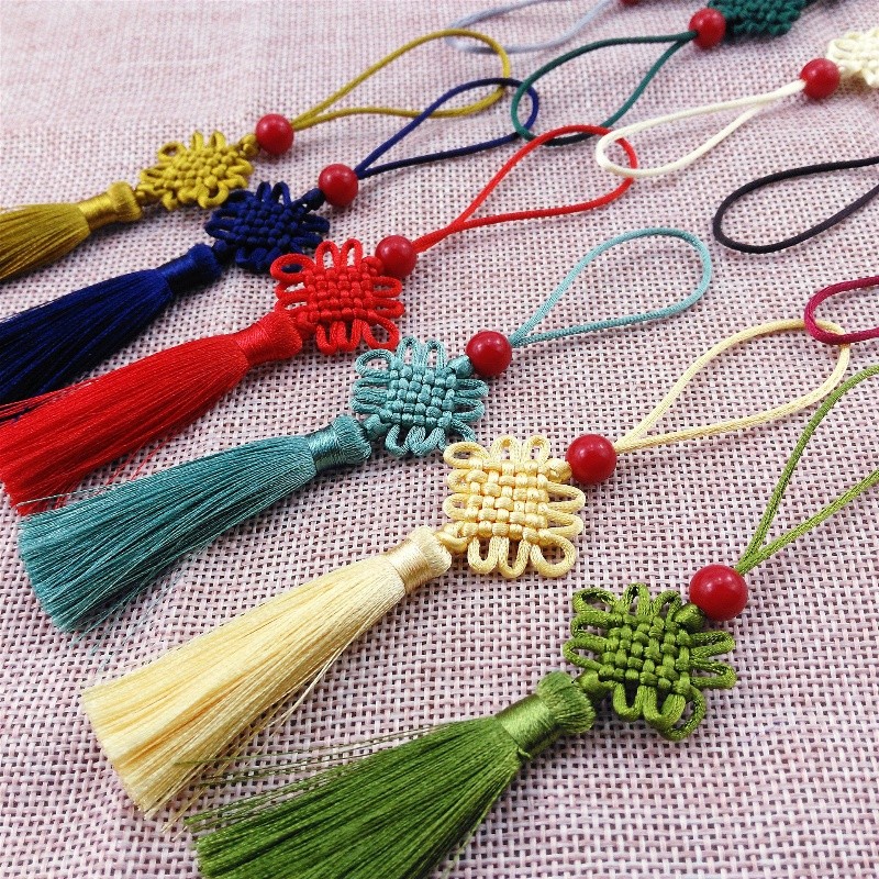 Nhiều Màu Sắc Trung Quốc Nút Thắt Tua Rua Mặt Dây Thủ Công Đánh Dấu Trang Móc Treo Trang Trí Tua Rua Vỏ Điện Thoại Mặt Dây Chuyền