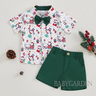 / / -6Month-4years Trẻ Em / Bé Trai Bộ Quần Áo Giáng Sinh In Hình Ông Già Noel Áo Sơ Mi Tay Ngắn + Quần Short