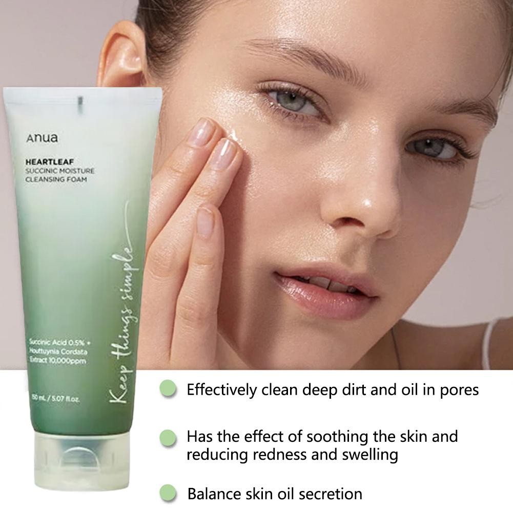 Bọt làm sạch độ ẩm Succinic 150ml Sữa rửa mặt Houttuynia Cordata Làm sạch sâu với L0Y5