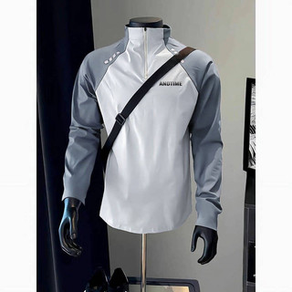 2024 New American Raglan T-shirt Long Sleeve Spring and Autumn Zipper Sports Stand Collar Fitness Running Training Autumn and Winter 36i2