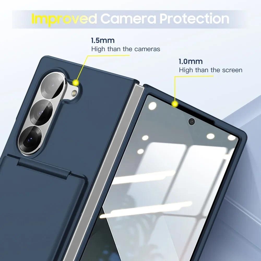 Dành Cho Samsung Galaxy Z Fold 6 5 Fold6 Fold5 5G Ví Điện Thoại Có Khe Cắm Thẻ Chân Đế Chống Sốc Bền Cứng Bảo Vệ