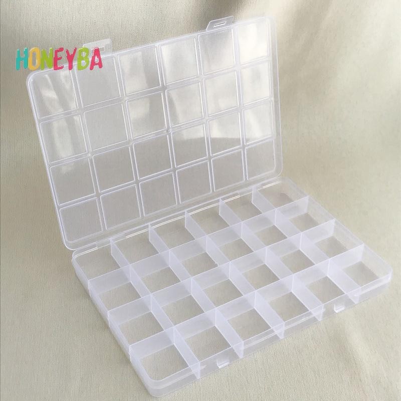 < Honeyba > Thiết Thực 24 Lưới Ngăn Nhựa Trong Suốt Hộp Bảo Quản Trang Sức Bông Tai Hạt Vít Hộp Đựng Màn Hình Hộp Đựng