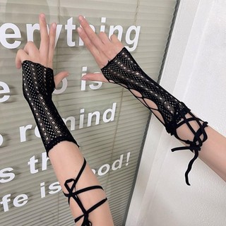 Găng tay Lolita lưới mùa hè ASDFGER, Y2k Chống nắng Punk Tay áo ren, DIY Retro Ren Chống nắng Dây đeo chéo Quần áo Oversleeve Phụ kiện trang trí