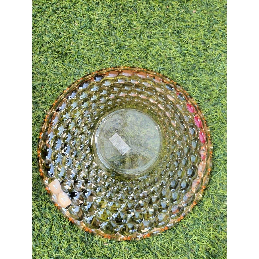 Đĩa Thủy Tinh vân chấm bi tròn size 24cm Trong Suốt Chưng Hoa Quả Bàn Thờ Ngày Tết Sang Trọng