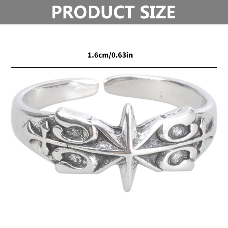 VIC Handmade Vintage Hexagram Nhẫn Mạ Bạc Kim Loại Nhẫn Ngón Tay Phụ Kiện Văn Hóa Huyền Bí Trang Sức Cho Thời Trang Trung Hoa