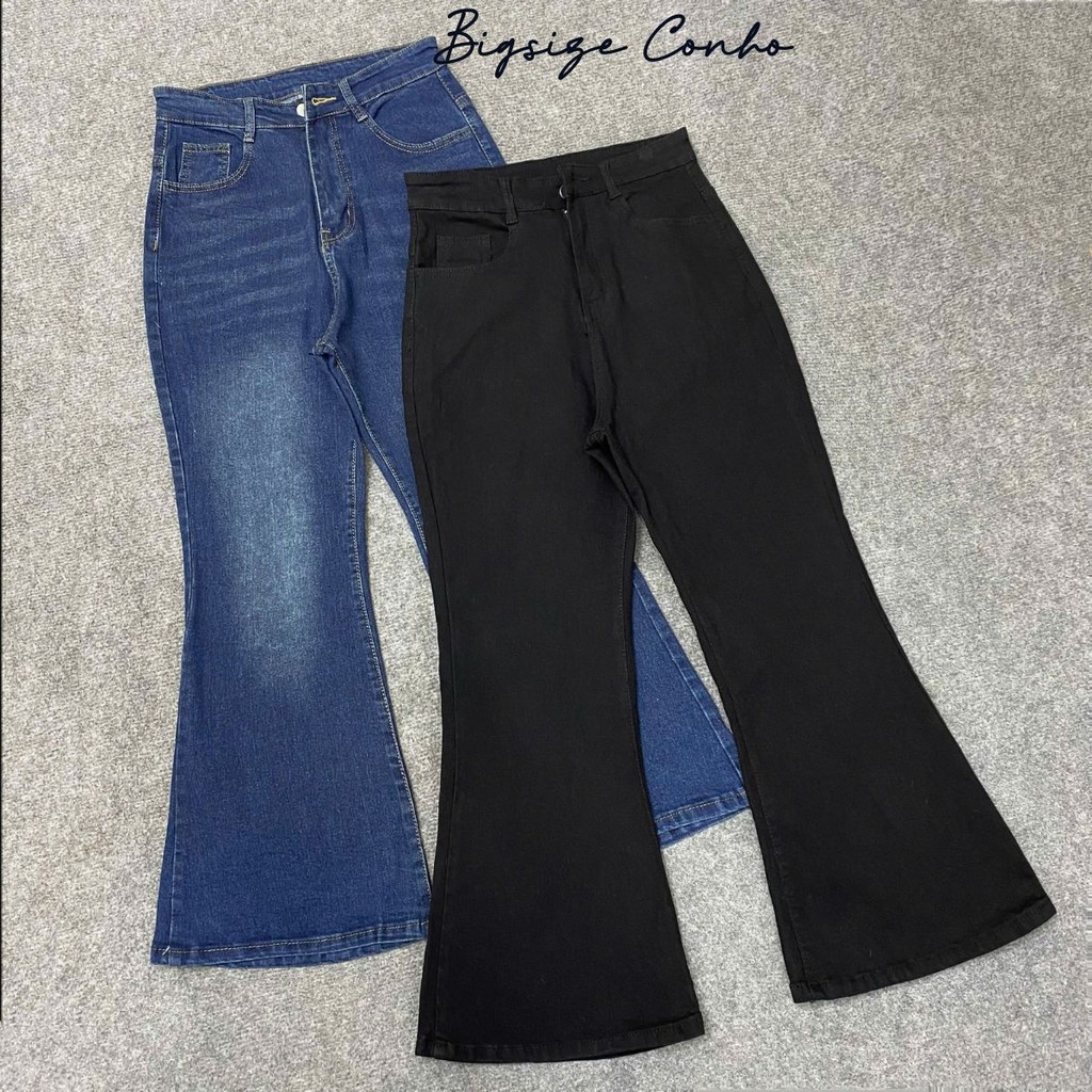 Quần Jean Bigsize Nữ Ống Loe Dài Lưng Cao Tôn Dáng  Đứng Form Cá Tính Cho Các Nàng Chubby Q545