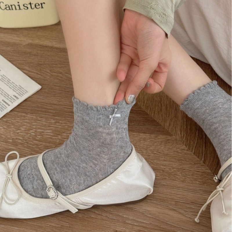 Nữ Ống Ngắn Tất Mỏng miu Series Màu Nơ Nhật Bản Ngọt Ngào JK Rỗng Ren Thoáng Khí