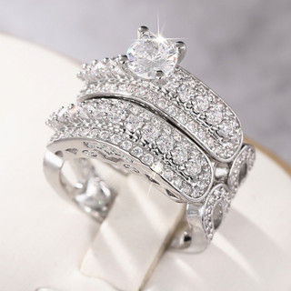 Nhẫn hai mảnh bộ nữ zircon xếp chồng, phong cách châu Âu - Mỹ mới nhất