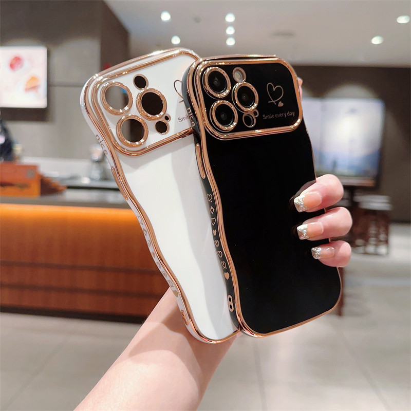 Ốp điện thoại TPU mềm mạ Luxur cho iphone 16 15 14 Pro Max Plus Side Love Heart Vỏ chống sốc
