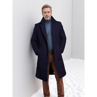 2024woolen Coat Men's Long Type Solid Color Autumn And Winter Woolen 