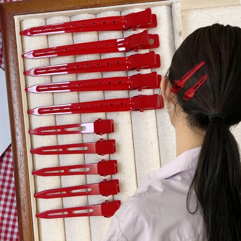 Kẹp Tóc Mỏ Vịt Đỏ Ankola - Kẹp Tóc Nổ - Kẹp Tóc Nữ - Phụ Kiện Tóc Thanh Lịch - Phong Cách Năm Mới, Ngọt Ngào, Phong Cách Y2k, Cổ Điển