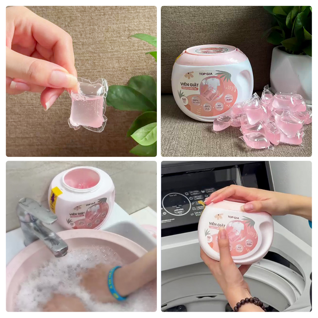 Hộp 50 viên giặt xả tự tan 3in1 lưu hương 48h làm mềm vải, tẩy trắng quần áo, an toàn cho mọi làn da