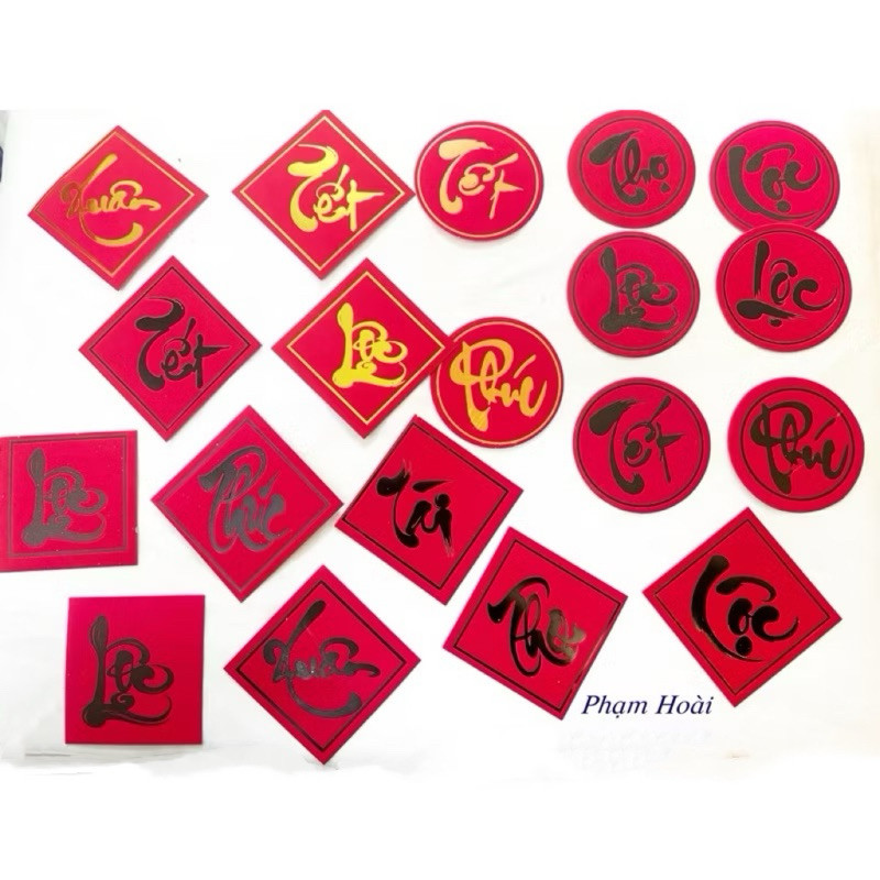 Tem chữ thư pháp trang trí cao cấp. Phụ kiện trang trí tết. Chữ thư ...
