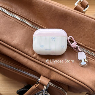 Ốp Màu Hồng Cho AirPods 4 [2024] AirPods Pro2 Pro 3 2 1 Bảo Vệ Tai Nghe Không Dây Apple Nơ Xanh