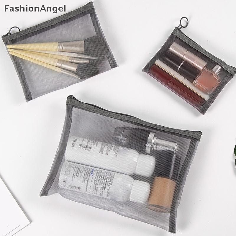 Fashionangel 1 Chiếc Du Lịch Màu Xám Lưới Đen Túi Đựng Mỹ Phẩm Dây Kéo Túi Trang Điểm Nữ Rửa Vệ Sinh Túi Đựng Trang Điểm Túi Bảo Quản Di Động VN