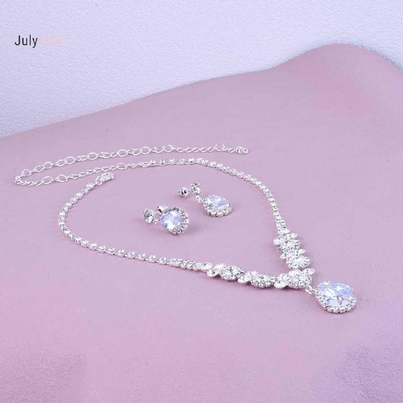 Julyhot Giọt Nước Zircon Mặt Dây Chuyền Vòng Cổ Bông Tai Bộ Thanh Lịch Tinh Tế Pha Lê Dây Chuyền Nữ Cô Dâu Phù Dâu Trang Sức Cưới Massivedeals
