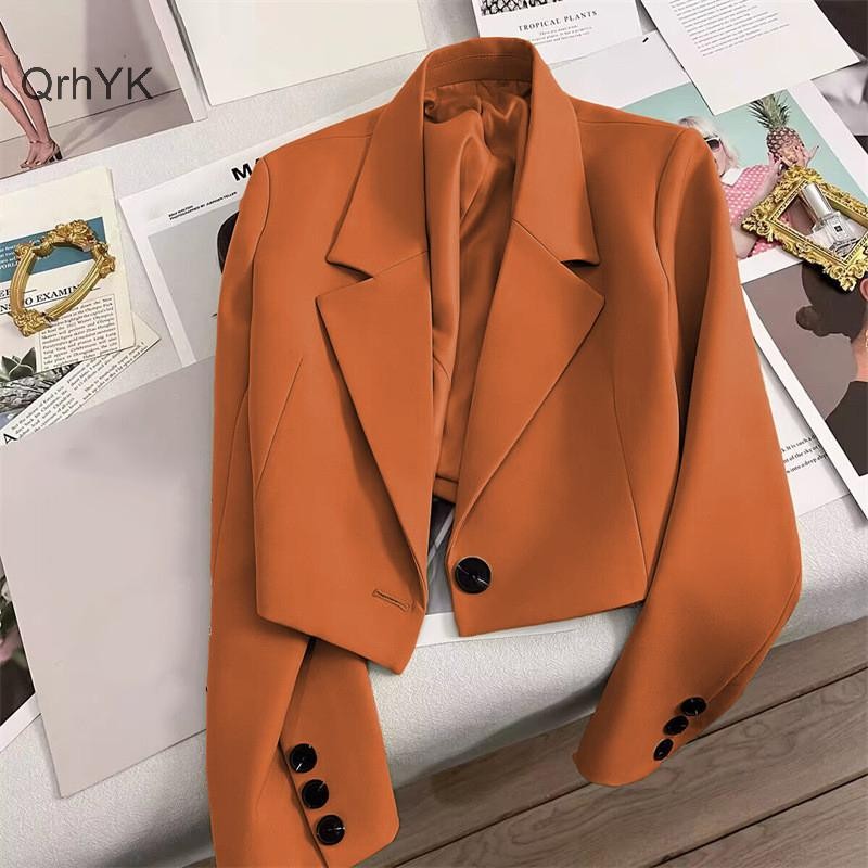 Nhà Máy Thời Trang Crop Blazer Nữ Phù Hợp Với Áo Khoác Cổ Khắc Sang Trọng Nút Phù Hợp Với Áo QrhYK