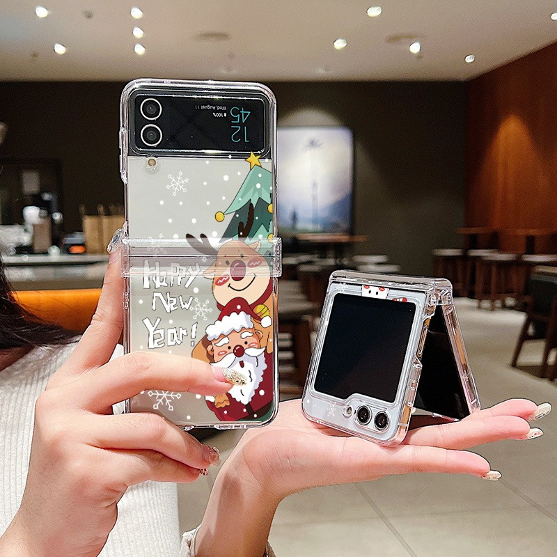 Họa Tiết Giáng Sinh Trong Suốt Vỏ Điện Thoại Samsung Galaxy Z Flip 6 Flip 5 Flip 4 Flip 3 Full Bản Lề Bảo Vệ Chống Sốc Vỏ PC Cứng Cho Samsung Galaxy Z Flip 6 5 4 3