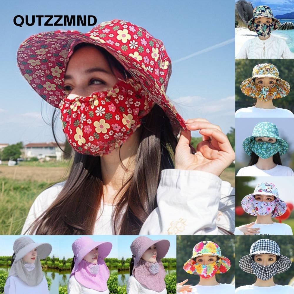 Qutzzmnd Mũ làm việc nông nghiệp, Mũ hái trà vành rộng chống tia cực tím, Khăn choàng bán chạy Bảo vệ cổ Mũ đuôi ngựa cho nữ Unisex