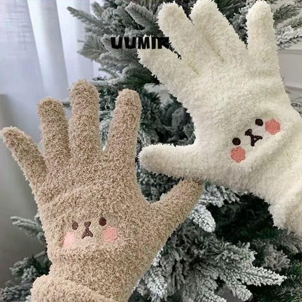 Uumir Đan Găng Tay, Dệt Kim Sang Trọng Bé Gái Găng Tay, Hoạt Hình Thêu Blush Gấu Dày Ấm Ngón Tay Găng Đi Xe Đạp Lạnh Ngoài Trời