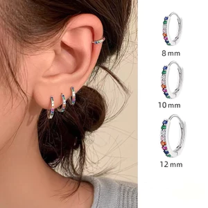 S925 Bạc Nhiều Màu Sắc Bông Tai Kim Cương Thời Trang Đơn Giản Quà Tặng Trang Sức Unisex