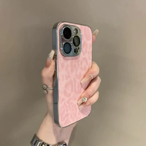 Ốp Điện Thoại Da Báo Viền Mạ Điện Sang Trọng Cho iPhone16 Pro Max 15 14 13 12 11 Pro Max Camera Chống Sốc Bảo Vệ Toàn Diện Ống Kính Ốp Lưng Cứng Chống Rơi