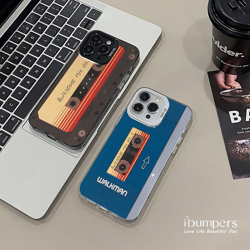 ibumpers Ốp Điện Thoại iPhone Hoài Cổ Mát Băng Cassette Họa Tiết Cho IPhone 16 15 14 12 13 11 Pro Max Ốp Lưng IMD Cứng Và Nhẵn