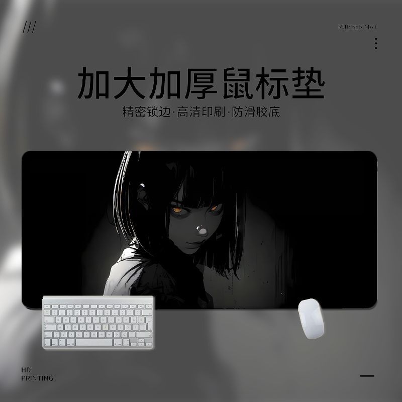 Tấm lót chuột bé gái Anime đen lớn Tấm lót bàn Bishoujo để chơi game, đế cao su chống trượt