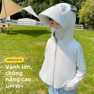 Áo chống nắng trẻ em UPF50+ có mũ vành lớn hình gấu trúc dễ thương, chất mát thoáng khí