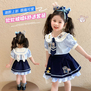 Bộ đồ cảnh sát thỏ ngắn tay cho bé gái Bộ đồ hai mảnh mùa hè X250603