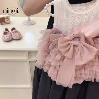 Bộ hai món váy và quần mùa hè cho bé gái, váy bánh cao cấp, bộ vest và quần ngắn dễ thương