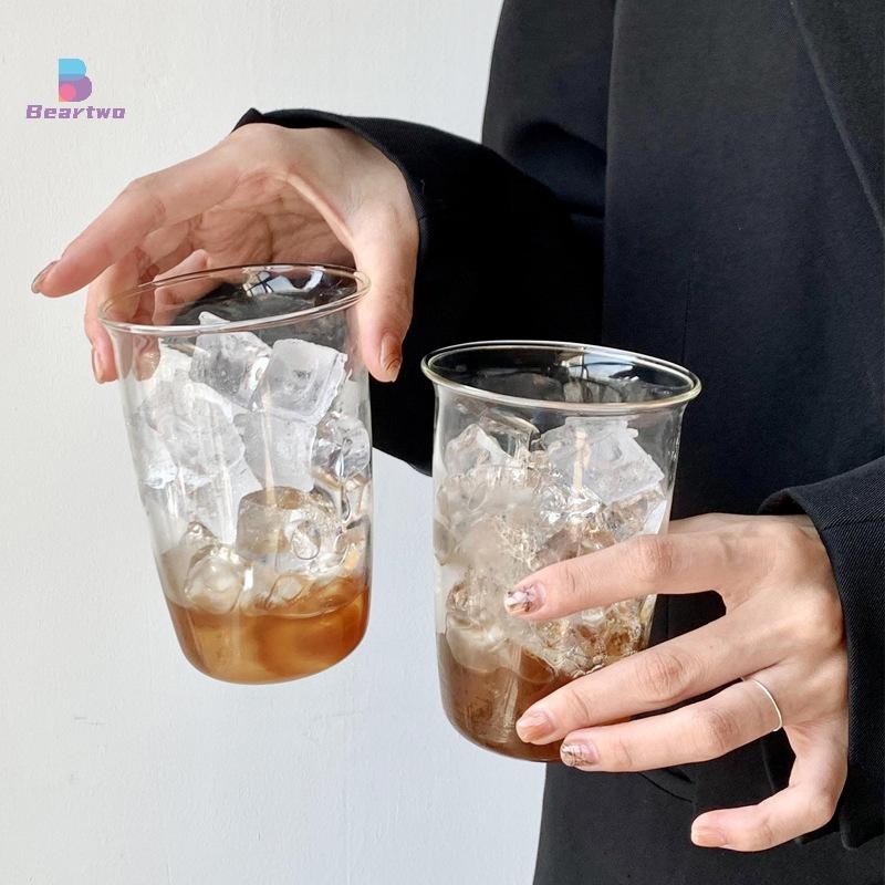 < Beartwo > Cốc cà phê Cốc Latte uốn cong Đồ uống thủy tinh gia dụng Nước ép sữa Cốc đơn giản trong suốt Chai nước thủy tinh Cốc cà phê Đẹp