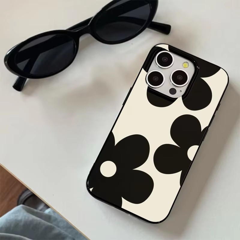 Ốp Điện Thoại Hoa Đen Thời Trang Cho iPhone 16 15 Pro Max 14 Plus 13 12 11 X XR XS Max 7 8 Plus 16E Vỏ Silicon Mềm Chống Sốc