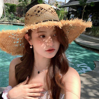 Rỗng Raffia Mũ Rơm Nữ Mùa Hè 2024 Phong Cách Mới Đi Biển Chống Nắng Ảnh Che Nắng Vành Lớn Mũ Chống Nắng