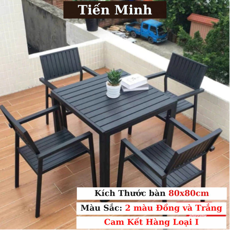 Bộ bàn ghế sân vườn ngoài trời Vuông Bàn ghế ban công ngoài trờ Composite Bàn ghế ngoài trời - TM22