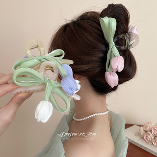 DREJEW Acrylic vải nơ tulip kẹp tóc ngọt ngào nhỏ tươi kẹp thời trang cao cấp khí chất phụ kiện tóc nữ