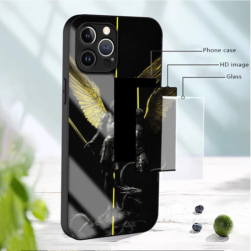 Ốp Điện Thoại Thủy Tinh St Michael The Archangel 02 Cho IPhone 16 15 14 13 12 11 Pro XR XS Max Plus Mini X XR 8 7 6s SE2 / 3