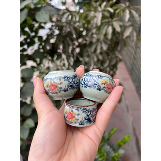 1bộ cóng mào tàu men rạn miệng kẻ viền nâu