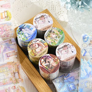 ENWEI 67mm * 2m 1 Cuộn [Dòng thời gian đẹp] Retro Màu nước Handmade Lều Masking Tape PET Washi Tape Scrapbooking Chất liệu Bộ sổ lưu niệm