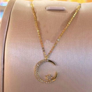 S925 Bạc Ngôi Sao Mặt Trăng Zircon Vòng Cổ Siêu Sáng Thiết Kế Cao Cấp Niche ins Zircon Ngôi Sao Mặt Trăng Xương Đòn Vòng Cổ 10.23