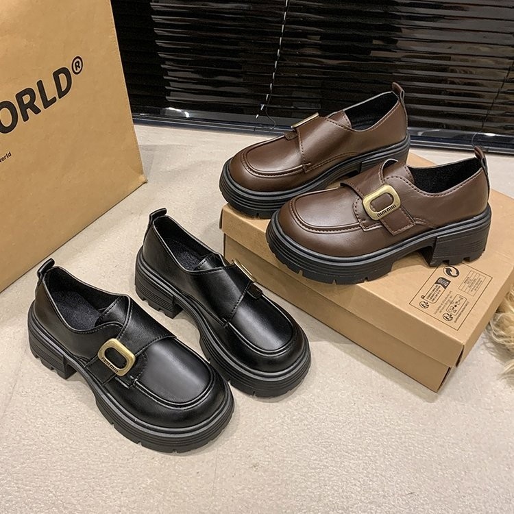 Giày Loafer gót vuông 5,5 cm đế dày Mũi Tròn Mẫu Mới mùa thu đông Giày loafer PU thời trang dễ phối mặc bên ngoài miệng sâu nhẹ nhàng thoải mái giày đi làm giày một lớp chuyên nghiệp giá sỉ tại xưởng