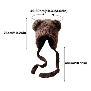 Mũ len tai gấu ASDFGER, có dây thừng Mũ máy bay ném bom dệt kim ấm áp, Dây buộc dễ thương Y2k Bảo vệ tai Mũ mùa đông