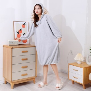 Áo choàng tắm dài tay quấn áo choàng tắm có thể mặc [Phong cách thu đông] Áo choàng tắm có thể đeo được Quần áo gia đình dành cho nữ Áo choàng tắm có mũ trùm đầu thấm nước Áo choàng ngủ khô nhanh Loose Extended