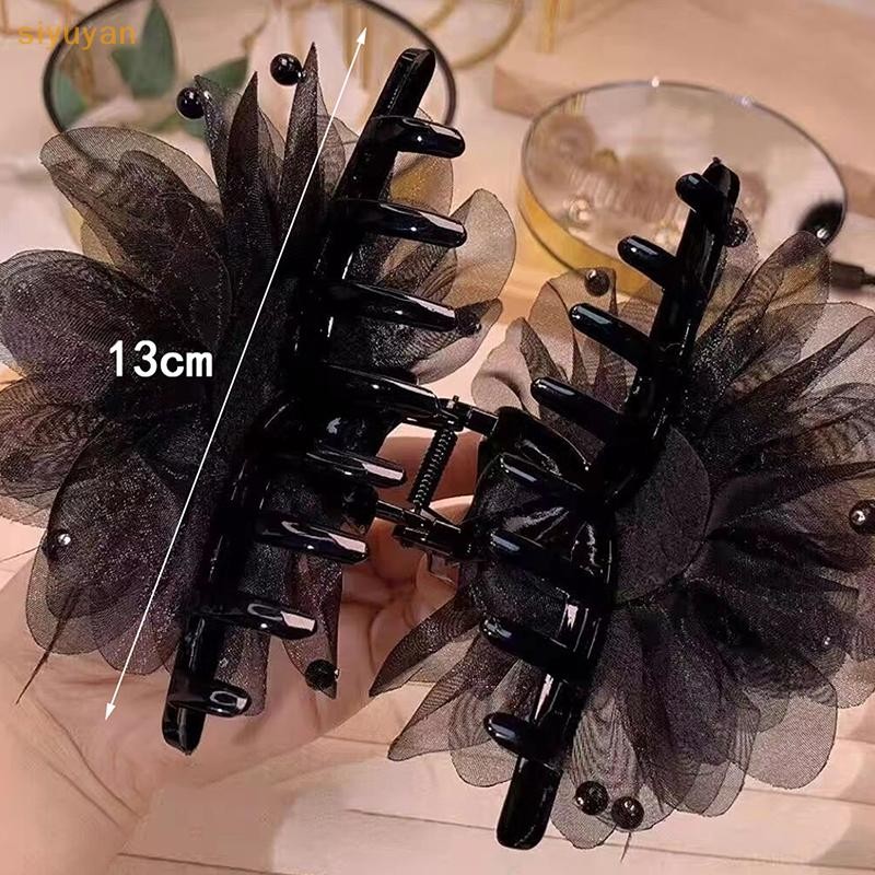 Siyuyan Hàn Quốc Nữ Thời Trang Lưới Hoa Phụ Kiện Tóc Organza Ngọc Trai Đen Kẹp Tóc Mũ VN